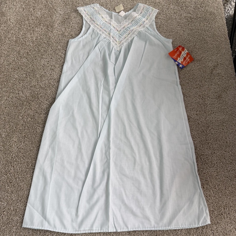 Vintage Springmaid Gown Womens Small Blue Lace Embroidered Chemise Sleepwear